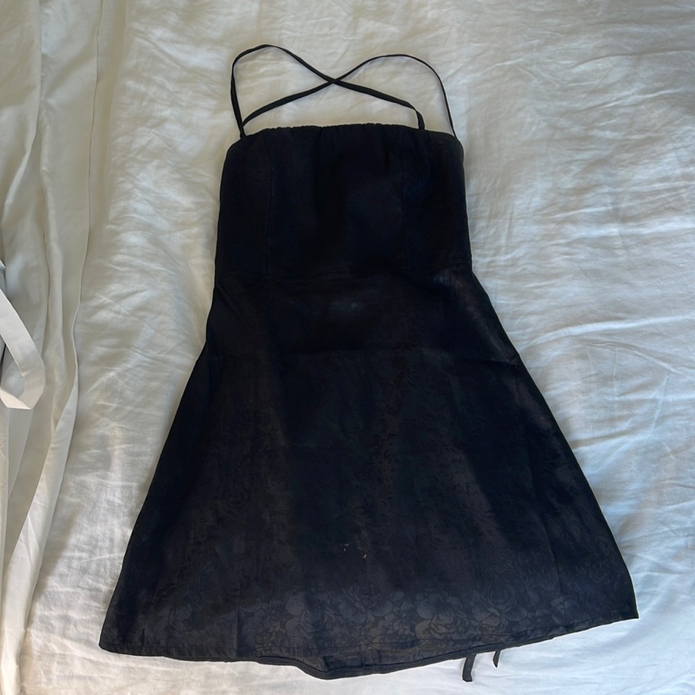 Black mini dress with tie cross-cross back